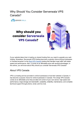 why should you consider serverwala vps canada
