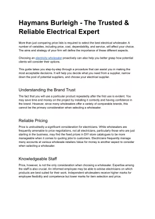 Haymans Burleigh One Stop Electrical Wholesaler