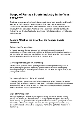 scope of fantasy sports industry in the year 2022
