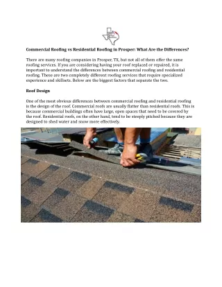 Commercial Roofing vs Residential Roofing in Prosper- What Are the Differences-