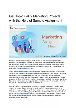 Get Top-Quality Marketing Projects with the Help of Sample Assignment