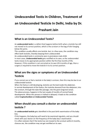 Undescended Testis In Children Treatment of an Undescended Testicle In Delhi, India by Dr. Prashant Jain