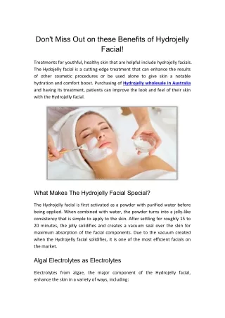Don't Miss Out on these Benefits of Hydrojelly Facial!