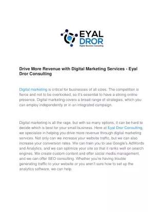 Drive More Revenue with Digital Marketing Services - Eyal Dror Consulting