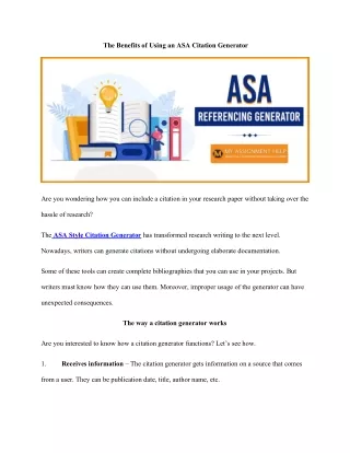 The Benefits of Using an ASA Citation Generator