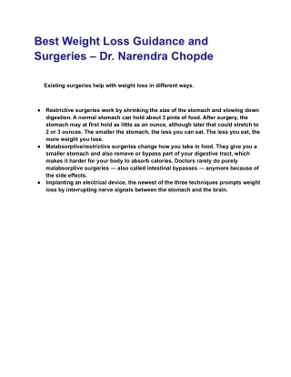 Best Weight Loss Guidance and Surgeries – Dr. Narendra Chopde