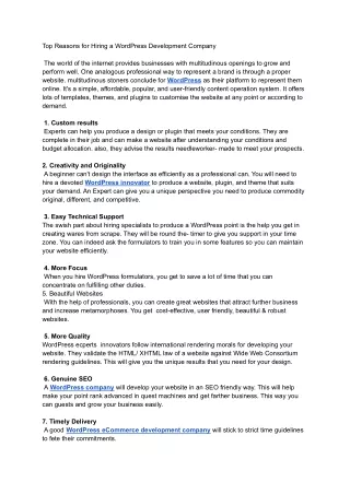 top reasons for hiring a wordpress development