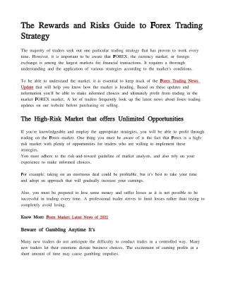the rewards and risks guide to forex trading