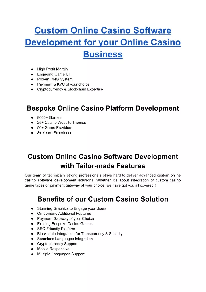 custom online casino software development