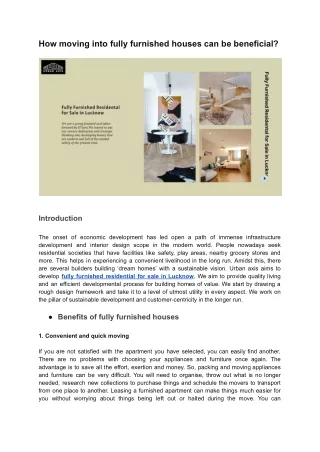 how moving into fully furnished houses