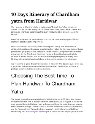 10 days itinerary of chardham yatra from haridwar
