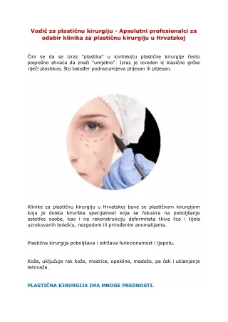 Vodič za plastičnu kirurgiju - Apsolutni profesionalci za odabir klinika za plastičnu kirurgiju u Hrvatskoj