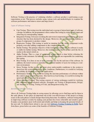 introduction to software testing types benefits