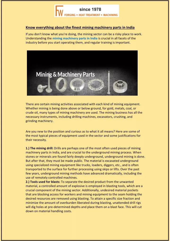 know everything about the finest mining machinery