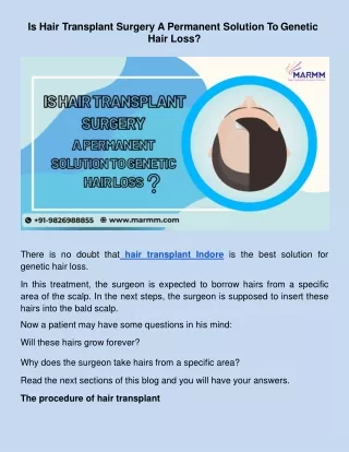 is hair transplant surgery a permanent solution