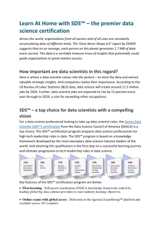 LearnAtHome with SDS™ – the premier data science certification