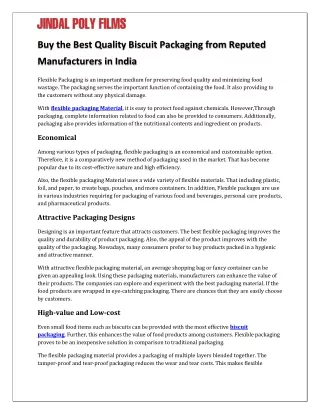 Buy the Best Quality Biscuit Packaging from Reputed Manufacturers in India