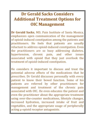 dr gerald sacks considers additional treatment