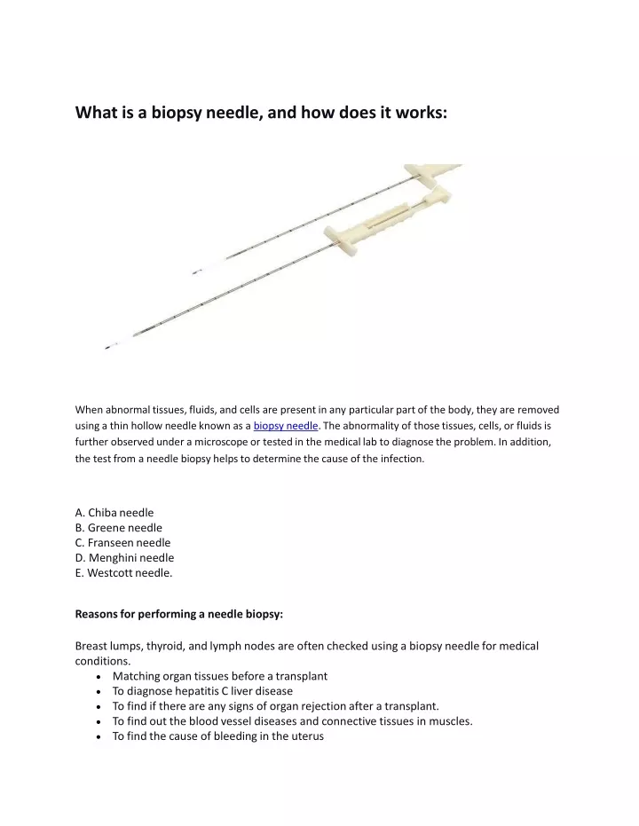 what is a biopsy needle and how does it works