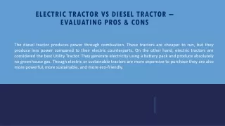 Electric Tractor Vs Diesel Tractor – Evaluating Pros