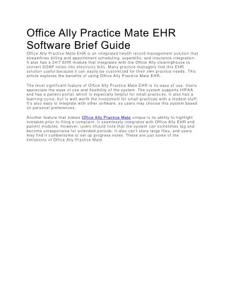 Office Ally Practice Mate EHR Brief Guide