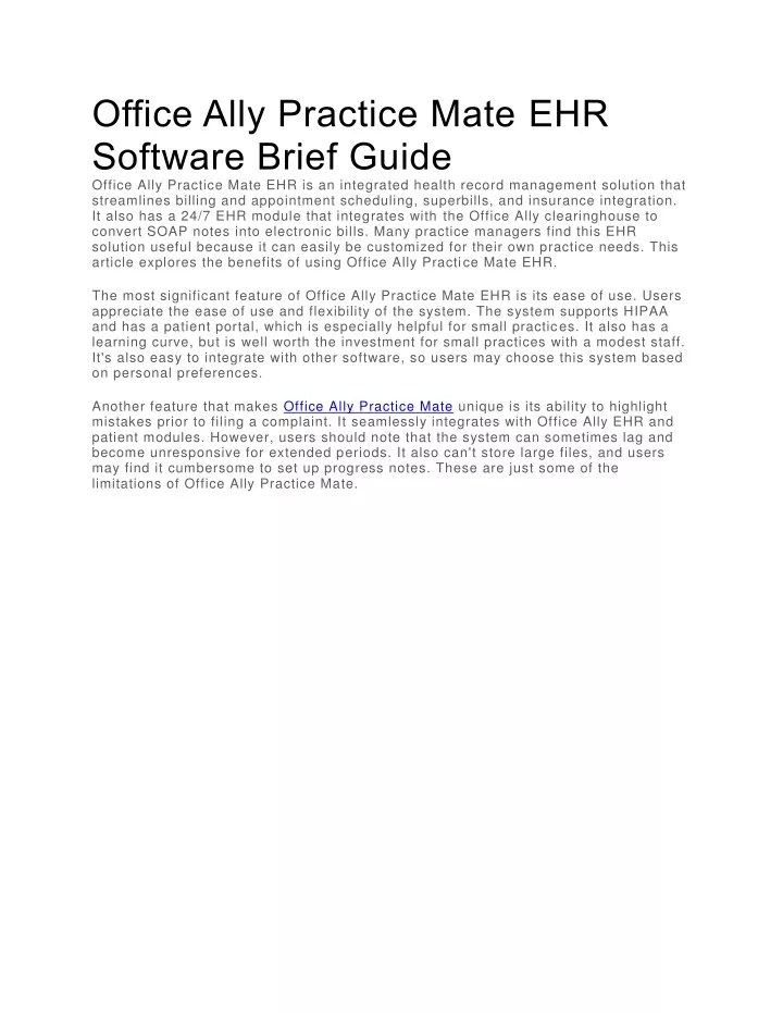 office ally practice mate ehr software brief