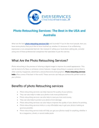 Photo Retouching Services: The Best in the USA and Australia