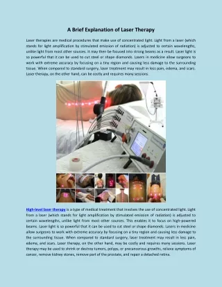 A Brief Explanation of Laser Therapy