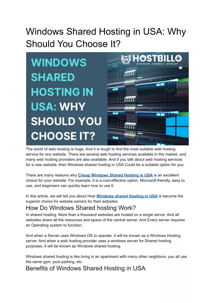 windows shared hosting in usa why should