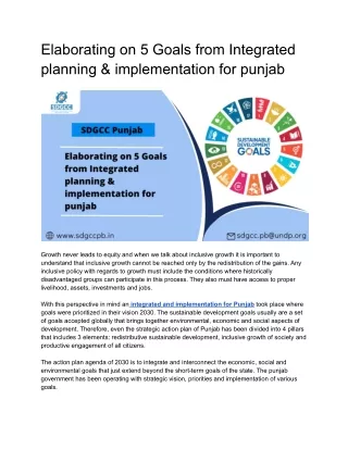 Elaborating on 5 Goals from Integrated planning & implementation for Punjab (1)