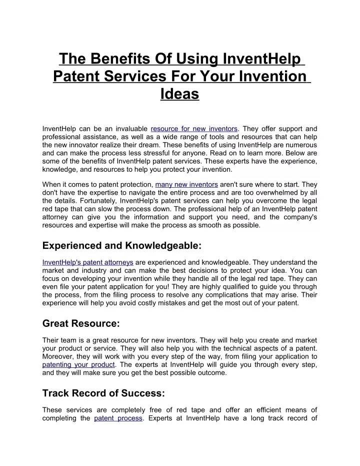 the benefits of using inventhelp patent services