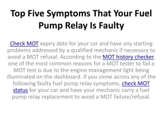 top five symptoms that your fuel pump relay is faulty