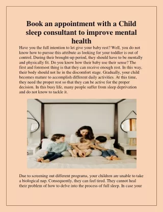 Book an appointment with a Child sleep consultant to improve mental health