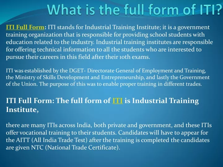 what is the full form of iti