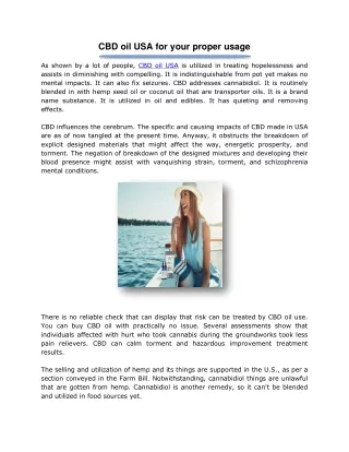 CBD oil USA for your proper usage
