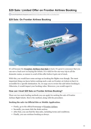 29 Sale Limited Offer on Frontier Airlines Booking