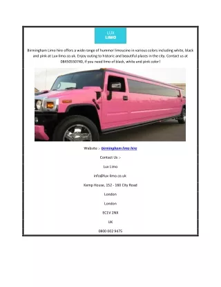 birmingham limo hire offers a wide range