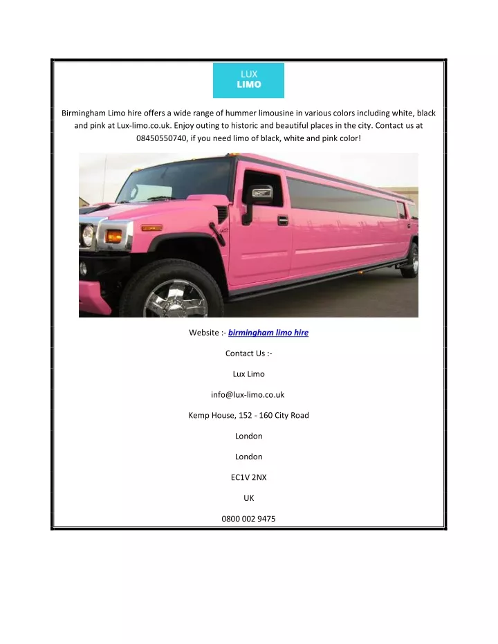 birmingham limo hire offers a wide range