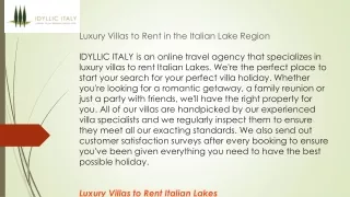 Luxury Villas to Rent in the Italian Lake Region  Idyllicitaly.co.uk