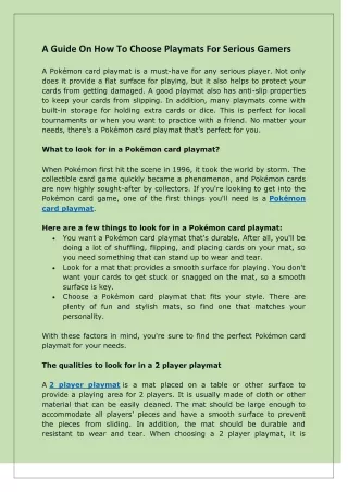 A Guide On How To Choose Playmats For Serious Gamers