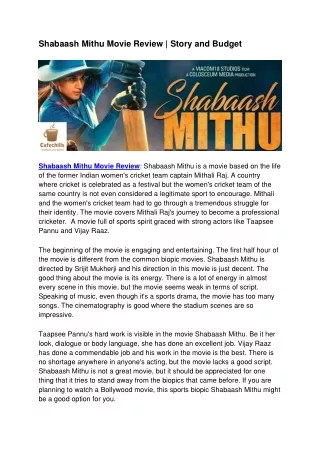 Shabaash Mithu Movie Review | Story and Budget
