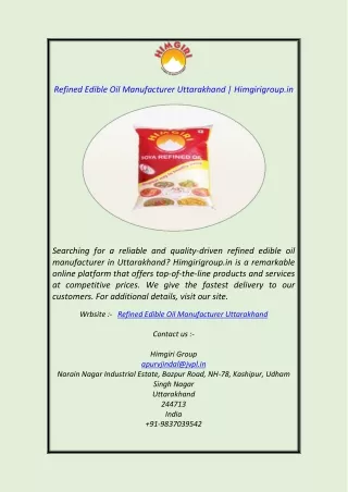 refined edible oil manufacturer uttarakhand