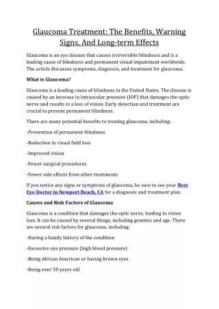 glaucoma treatment the benefits warning signs