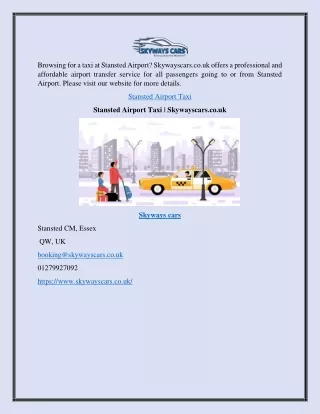 Stansted Airport Taxi | Skywayscars.co.uk