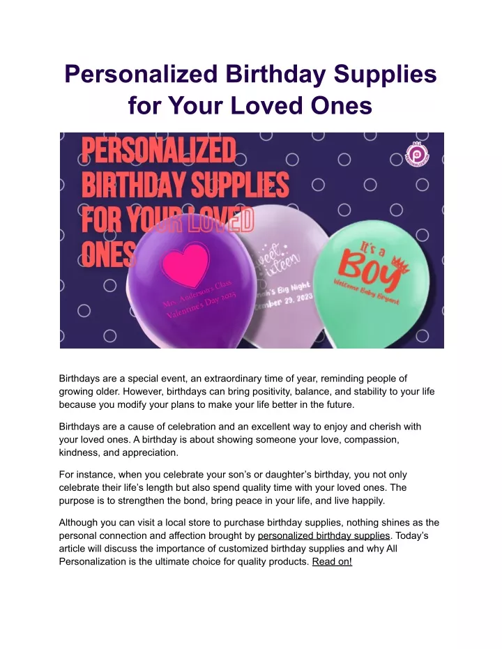 personalized birthday supplies for your loved ones