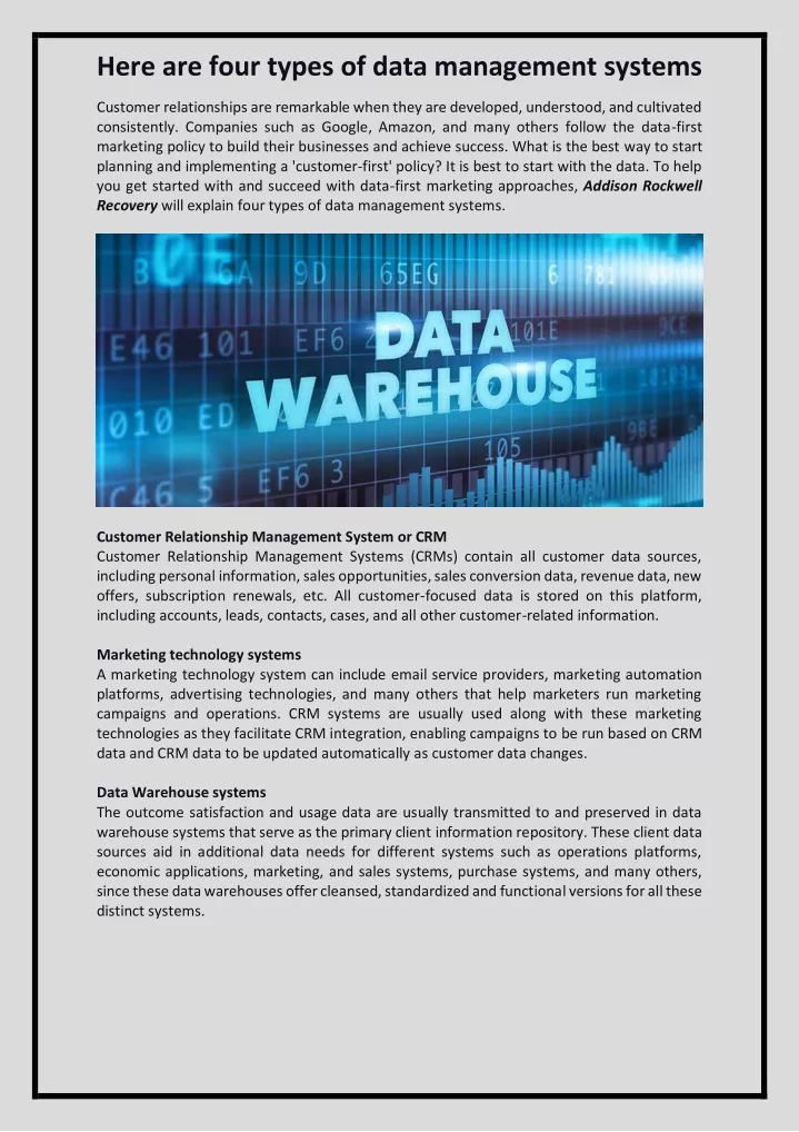 here are four types of data management systems