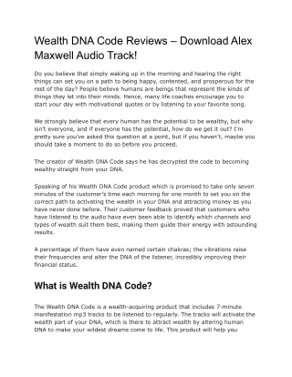 wealth dna code reviews download alex maxwell