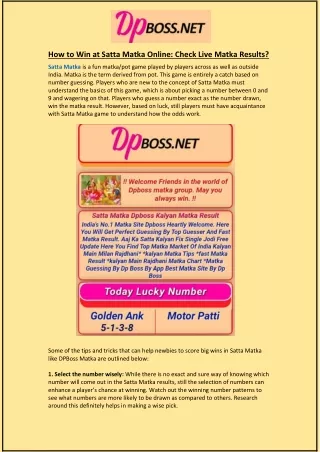 how to win at satta matka online check live matka