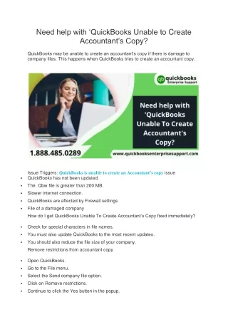 Need help with ‘QuickBooks Unable To Create Accountant’s Copy?