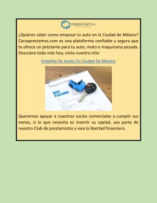 Empeño De Autos En Ciudad De Mexico  carzaprestamos.com